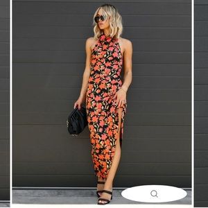 🦃VICI Autumn bloom ruched halter maxi dress size XL🦃